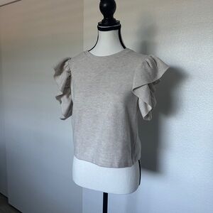 Zara Cream Flutter Sleeve Blouse with Ruffled Details